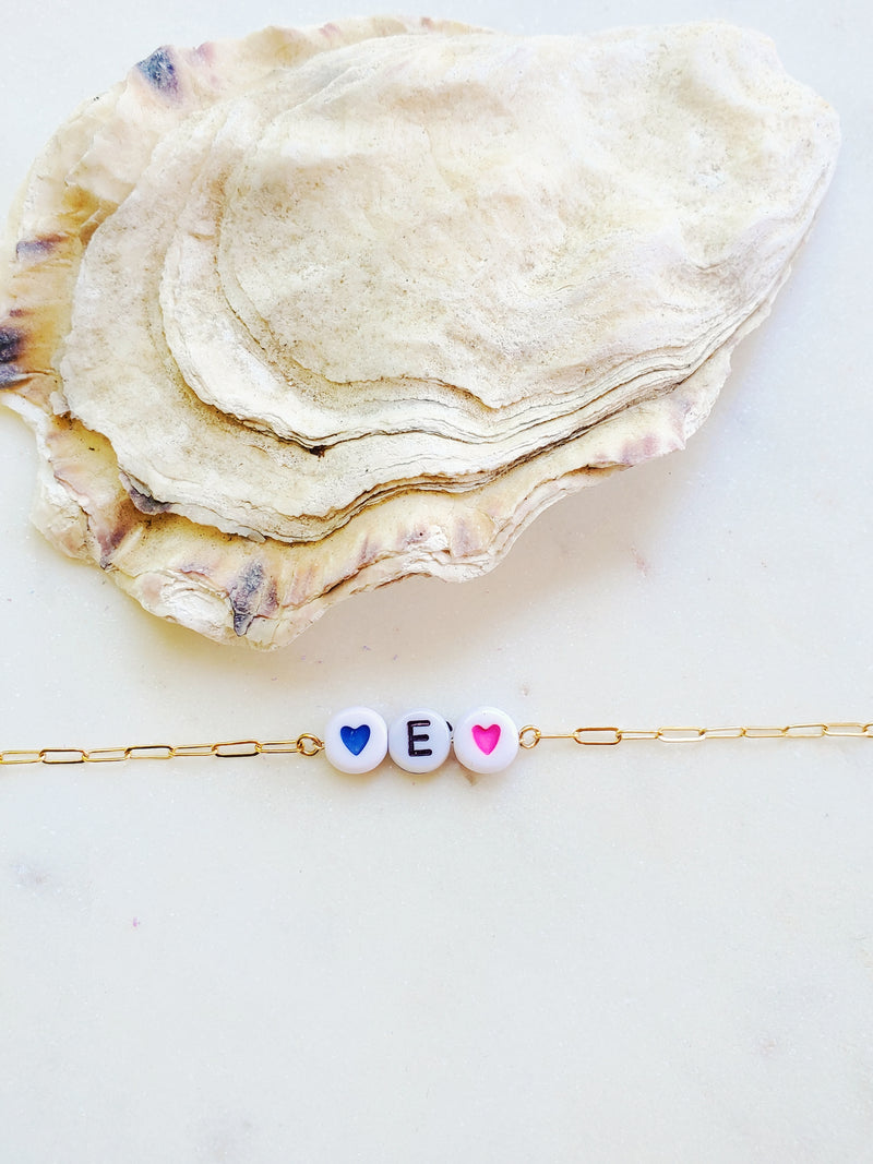 Baby Blue Enamel Heart Bead Bracelet Gold Fill - 5.75 | IsabelleGraceJewelry